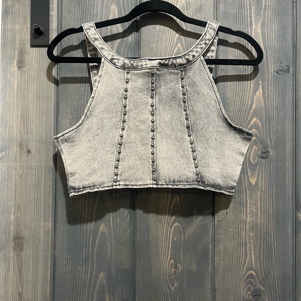 AKIRA Denim Fitted Crop Tank Top